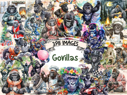 Gorillas Watercolor Clipart - High - Quality Instant Digital Download for Creative Projects