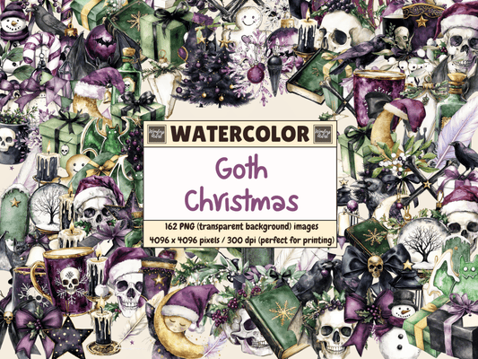 Goth Christmas Watercolor Clipart All Bundles Clipart Line Art - WondersArtist