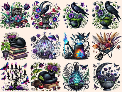 Goth Garden Clipart black flower clipart dark floral png dark garden clipart - WondersArtist