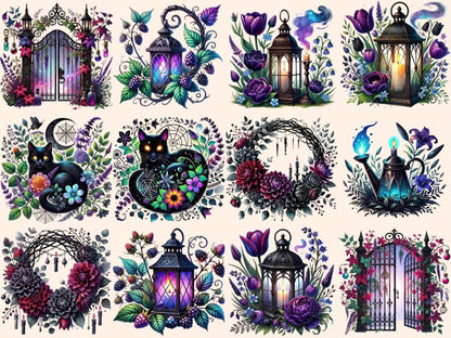 Goth Garden Clipart black flower clipart dark floral png dark garden clipart - WondersArtist