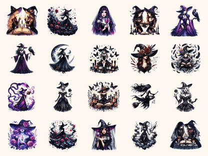 Gothcore Witches Clipart All Bundles Clipart Line Art - WondersArtist
