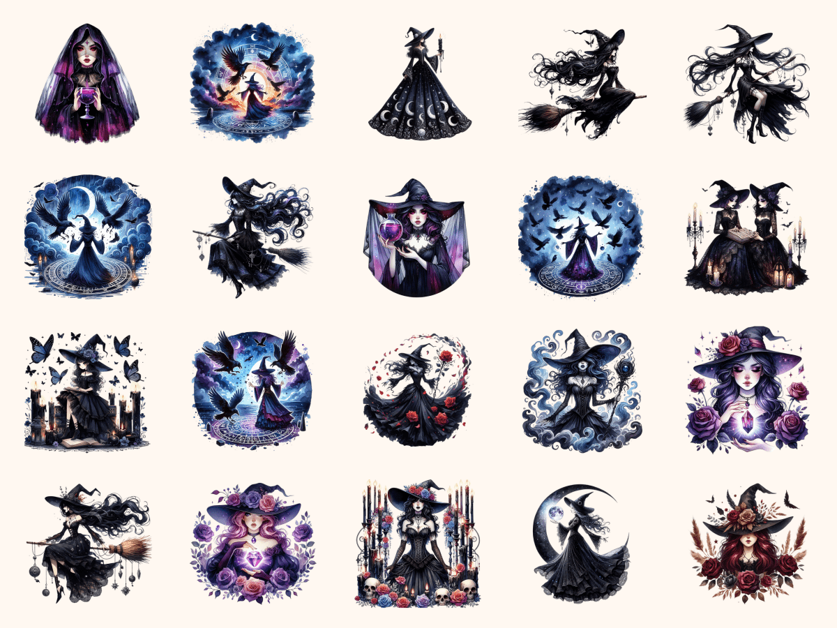 Gothcore Witches Clipart All Bundles Clipart Line Art - WondersArtist