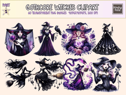 Gothcore Witches Clipart All Bundles Clipart Line Art - WondersArtist