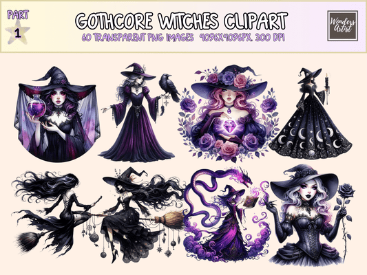 Gothcore Witches Clipart All Bundles Clipart Line Art - WondersArtist