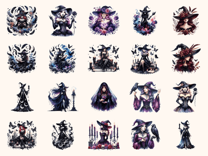 Gothcore Witches Clipart All Bundles Clipart Line Art - WondersArtist