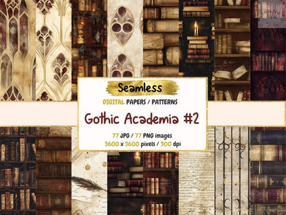 Gothic Academia #2 Seamless Pattern Digital Papers academic print - Wonders Artist