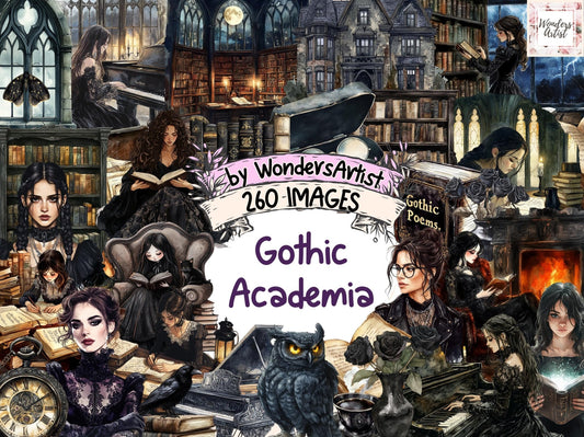 Gothic Academia Watercolor Clipart - High - Quality Instant Digital Download for Creative Projects