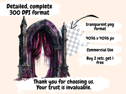 Gothic Arches Watercolor Clipart dark arch clipart - Wonders Artist