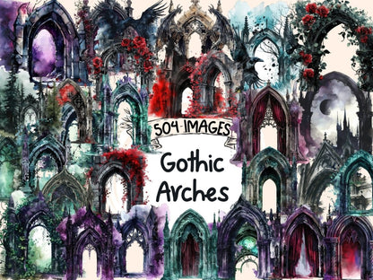 Gothic Arches Watercolor Clipart dark arch clipart - Wonders Artist