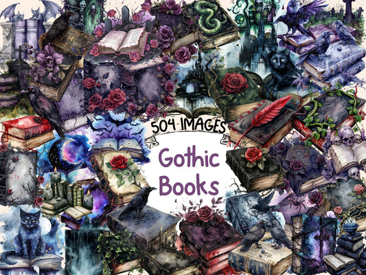 Gothic Books Watercolor Clipart - High - Quality Instant Digital Download for Creative Projects