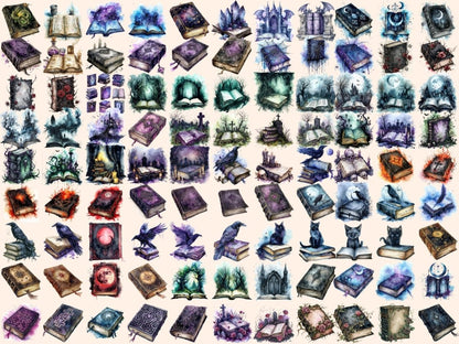 Gothic Books Watercolor Clipart dark books clipart - Wonders Artist