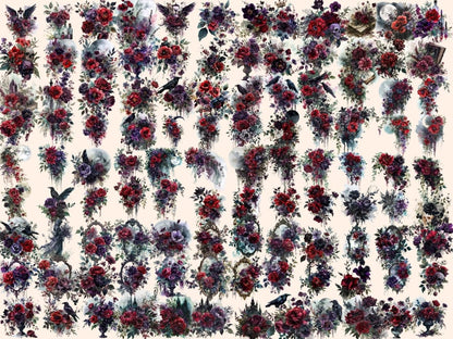 Gothic Bouquets Watercolor Clipart dark floral clipart - Wonders Artist