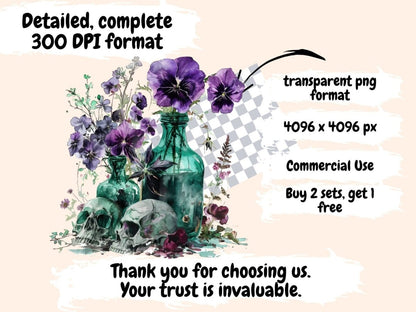 Gothic Bouquets Watercolor Clipart dark floral clipart - Wonders Artist