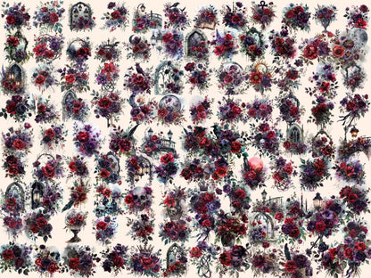 Gothic Bouquets Watercolor Clipart dark floral clipart - Wonders Artist