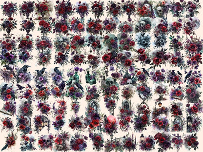 Gothic Bouquets Watercolor Clipart dark floral clipart - Wonders Artist