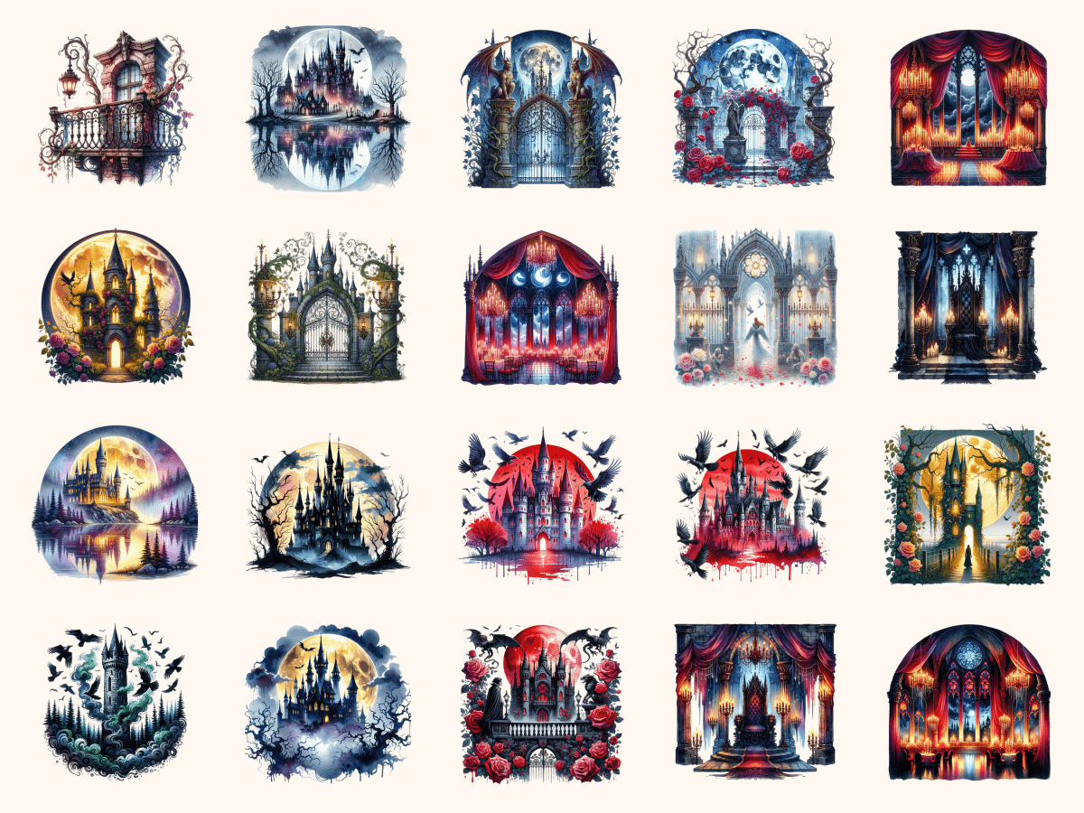 Gothic Castles Clipart All Bundles Clipart Line Art - WondersArtist