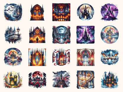 Gothic Castles Clipart All Bundles Clipart Line Art - WondersArtist