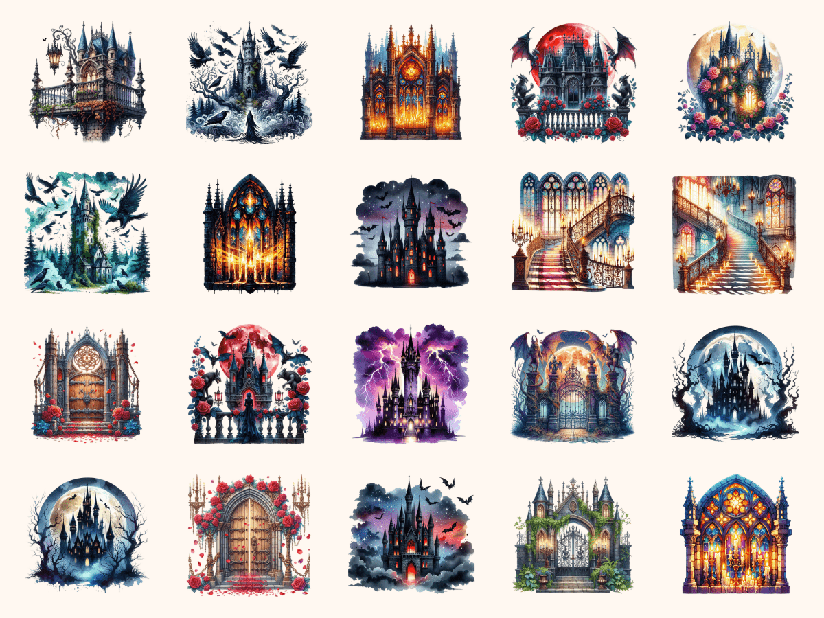 Gothic Castles Clipart All Bundles Clipart Line Art - WondersArtist