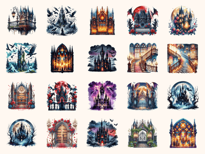 Gothic Castles Clipart All Bundles Clipart Line Art - WondersArtist