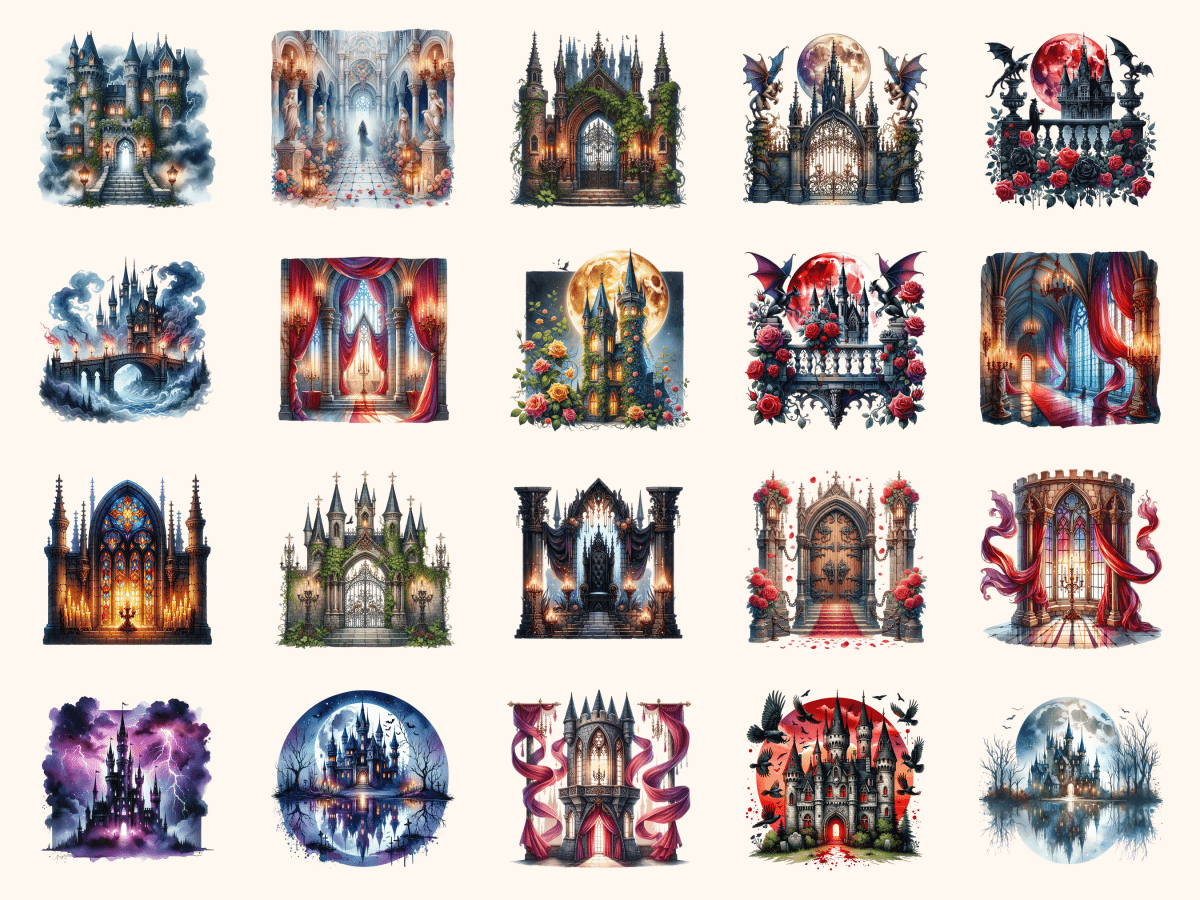 Gothic Castles Clipart All Bundles Clipart Line Art - WondersArtist