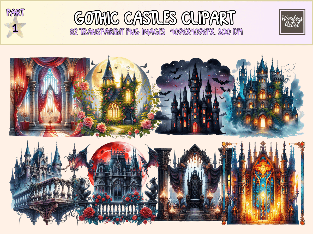 Gothic Castles Clipart All Bundles Clipart Line Art - WondersArtist