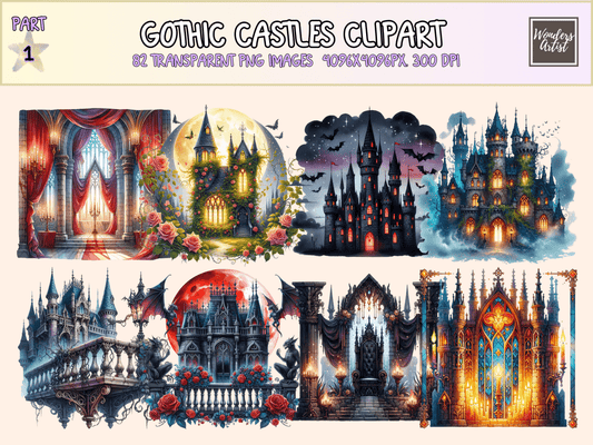 Gothic Castles Clipart All Bundles Clipart Line Art - WondersArtist