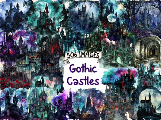 Gothic Castles Watercolor Clipart - High - Quality Instant Digital Download for Creative Projects