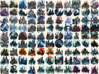 Gothic Castles Watercolor Clipart castle clipart - Wonders Artist