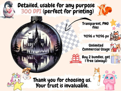 Gothic Christmas Ornaments Clipart Dark Christmas Art - Wonders Artist
