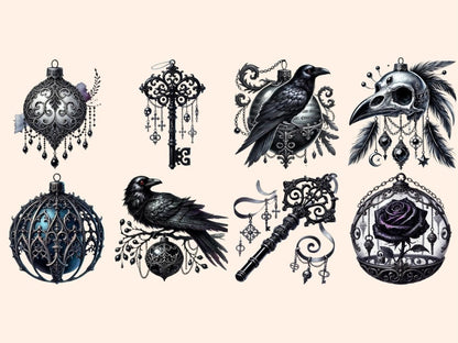 Gothic Christmas Ornaments Clipart Dark Christmas Art - Wonders Artist