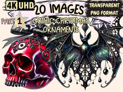 Gothic Christmas Ornaments Clipart Dark Christmas Art - Wonders Artist
