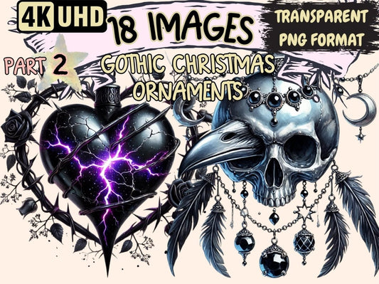 Gothic Christmas Ornaments (P2) Clipart Dark Christmas Art - Wonders Artist
