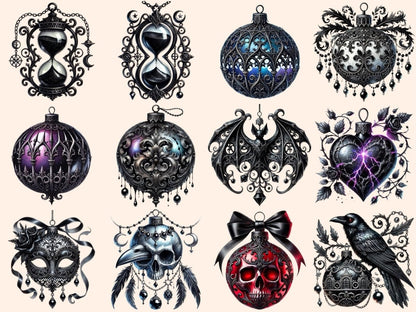 Gothic Christmas Ornaments (P2) Clipart Dark Christmas Art - Wonders Artist