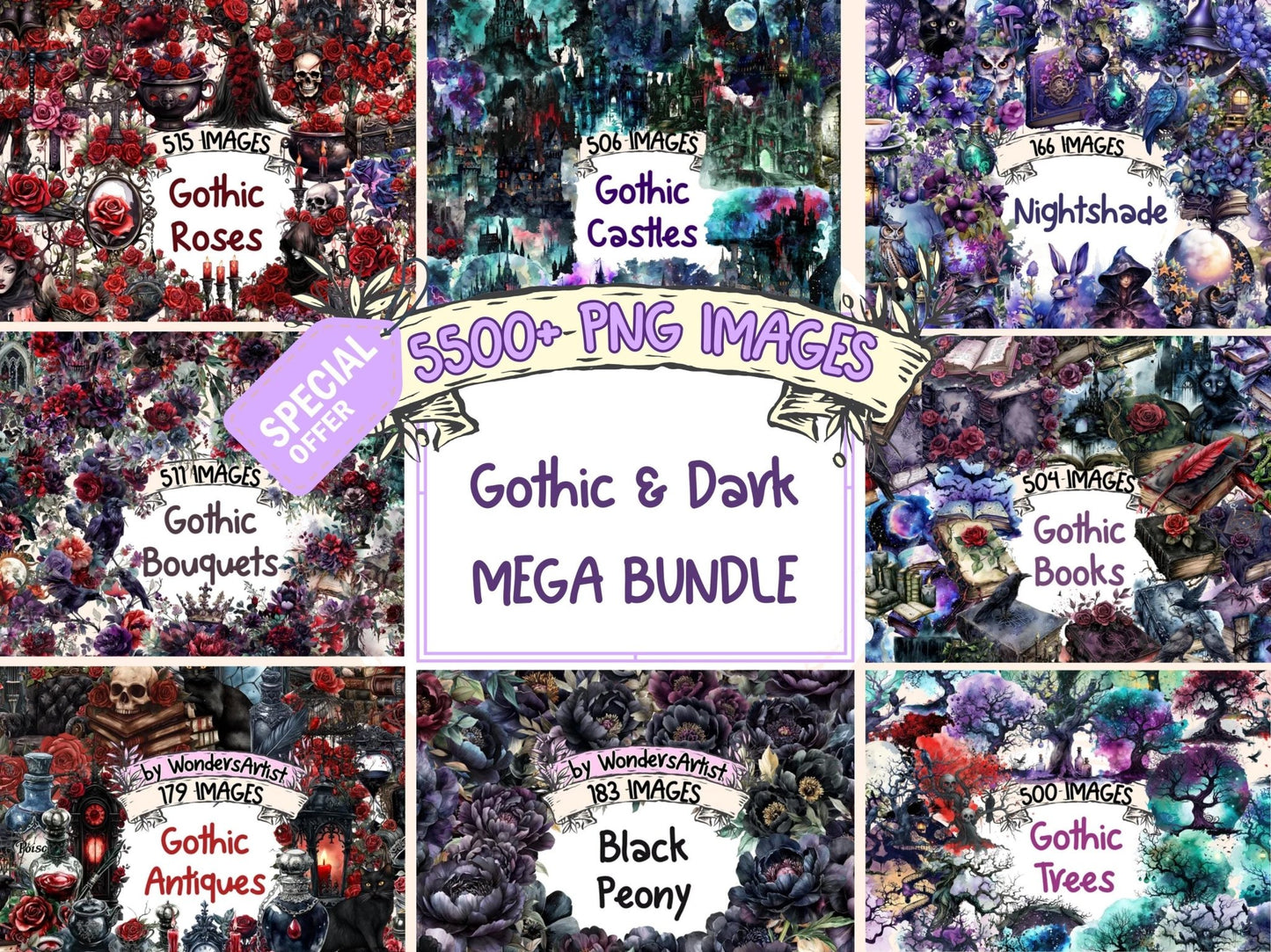 Gothic & Dark MEGA Clipart - High - Quality Instant Digital Download for Creative Projects