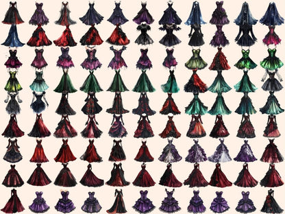 Gothic Dresses Watercolor Clipart Dark Dress Graphics - Wonders Artist