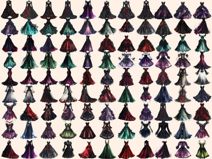 Gothic Dresses Watercolor Clipart Dark Dress Graphics - Wonders Artist