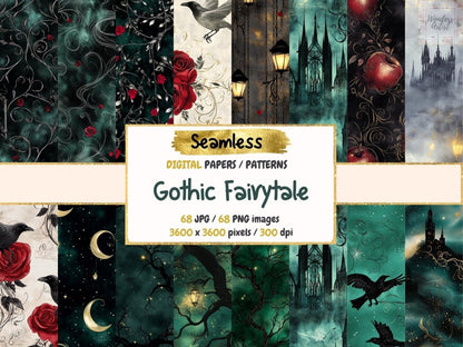 Gothic Fairytale Seamless Pattern Digital Papers dark fairytale - Wonders Artist