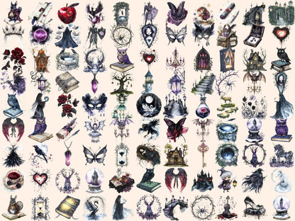 Gothic Fairytale Watercolor Clipart dark fantasy clipart edgy clothing png eerie clipart - WondersArtist