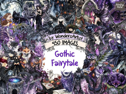 Gothic Fairytale Watercolor Clipart dark fantasy clipart edgy clothing png eerie clipart - WondersArtist