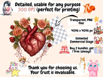 Gothic Floral Hearts Watercolor Clipart Dark Heart PNG - Wonders Artist