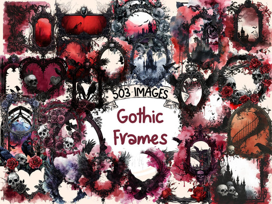 Gothic Frames Watercolor Clipart - High - Quality Instant Digital Download for Creative Projects