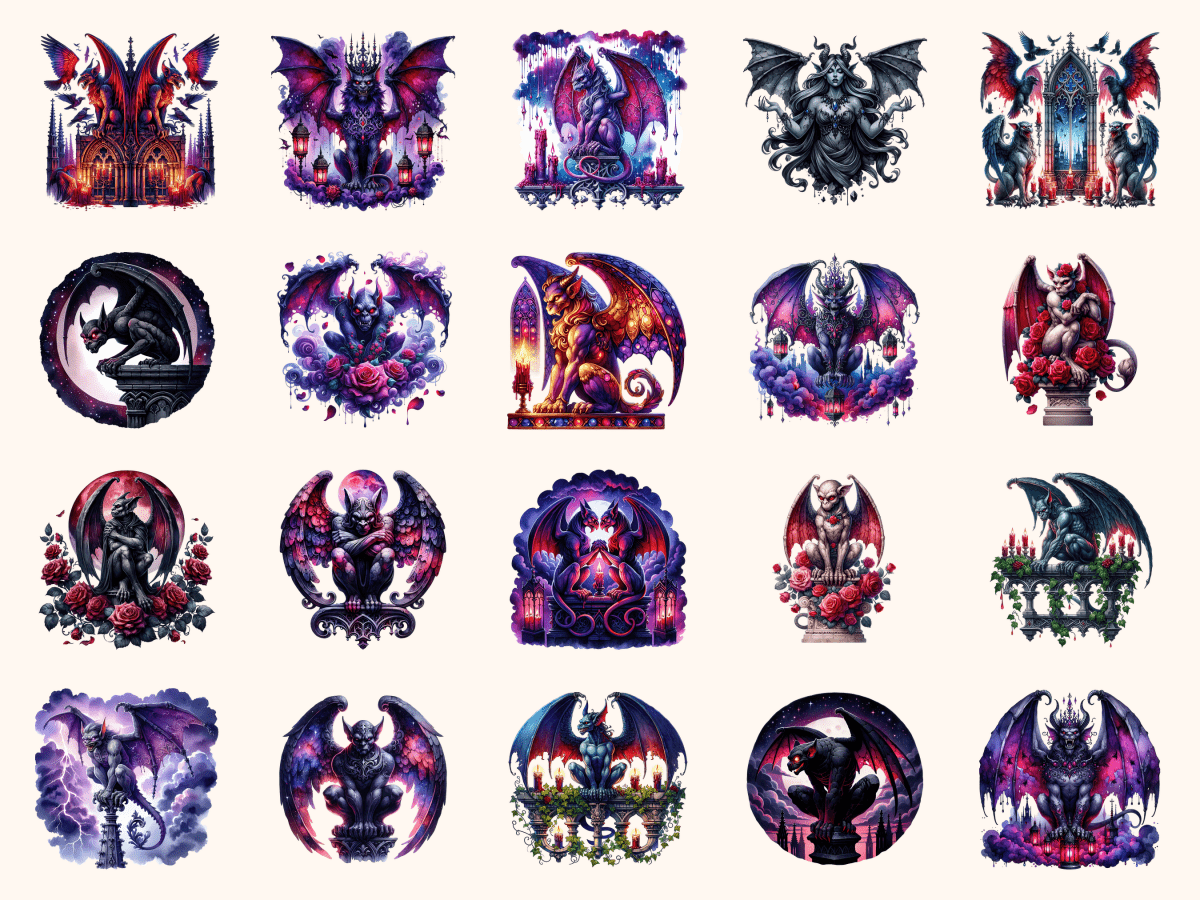 Gothic Gargoyles Clipart All Bundles Clipart Line Art - WondersArtist