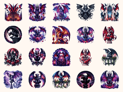 Gothic Gargoyles Clipart All Bundles Clipart Line Art - WondersArtist