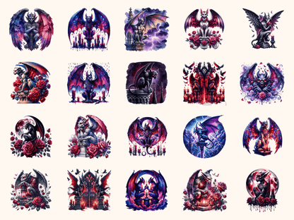 Gothic Gargoyles Clipart All Bundles Clipart Line Art - WondersArtist