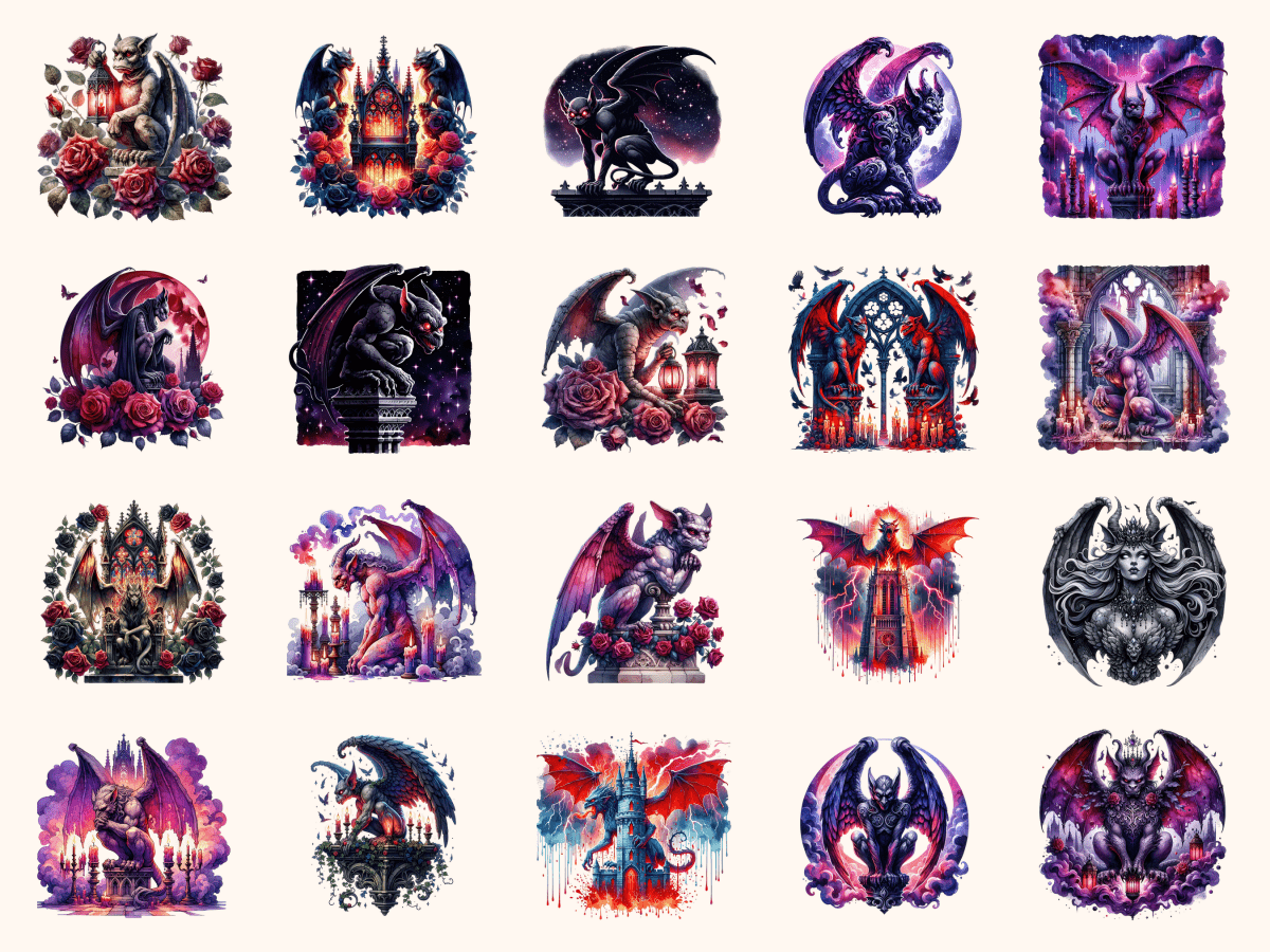 Gothic Gargoyles Clipart All Bundles Clipart Line Art - WondersArtist