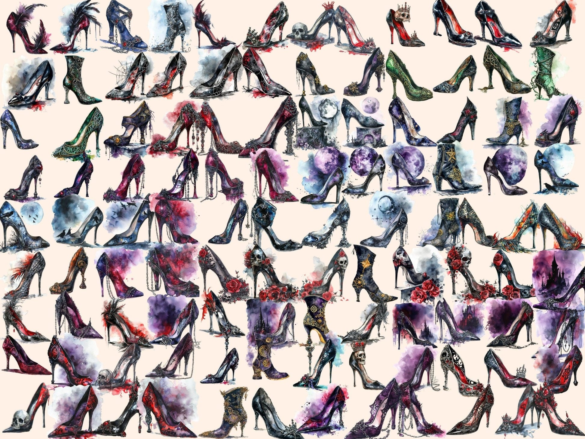 Gothic High Heels Watercolor Clipart - High - Quality Instant Digital Download for Creative Projects