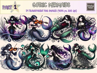 Gothic Mermaids (P1) Clipart alternative mermaid - Wonders Artist