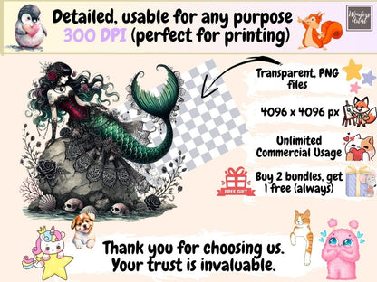 Gothic Mermaids (P1) Clipart alternative mermaid - Wonders Artist