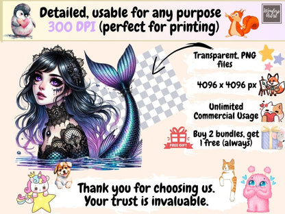 Gothic Mermaids (P2) Clipart alternative mermaid - Wonders Artist