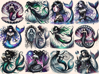 Gothic Mermaids (P2) Clipart alternative mermaid - Wonders Artist